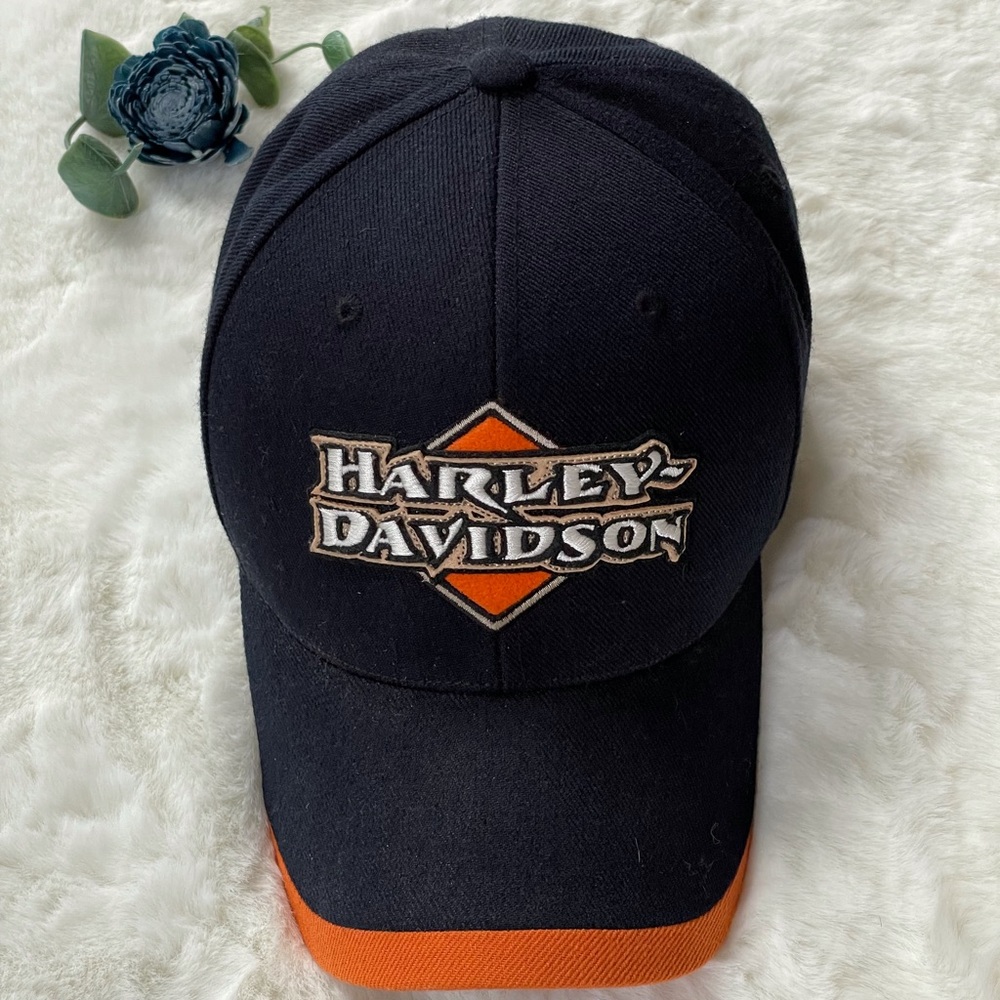 Harley Davidson Fitted Hat. SZ large. In Very good pre owned shape. Orange trim - Picture 1 of 9